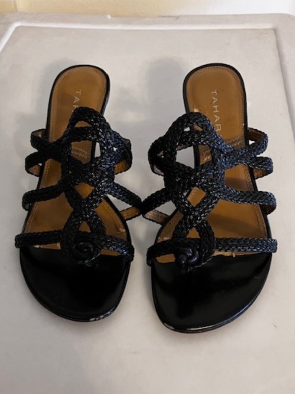 Tahari Black Braided Leather Kitten Heels